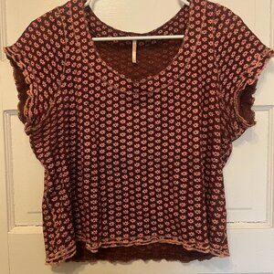 Free People Pink Floral Crop Top Mesh Women's Size L